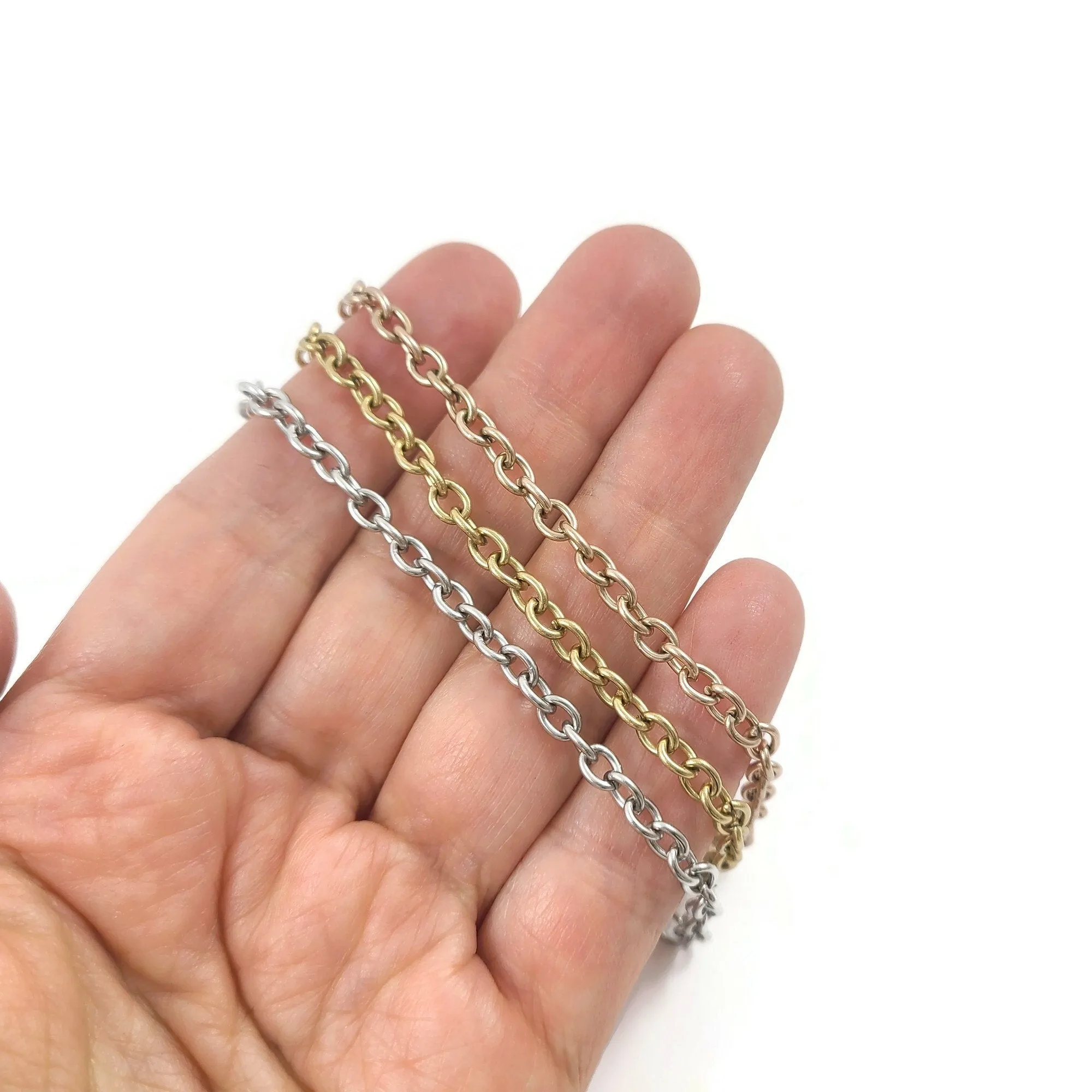 1 Chunky cable chain bracelet, Rose gold - gold - silver stainless steel