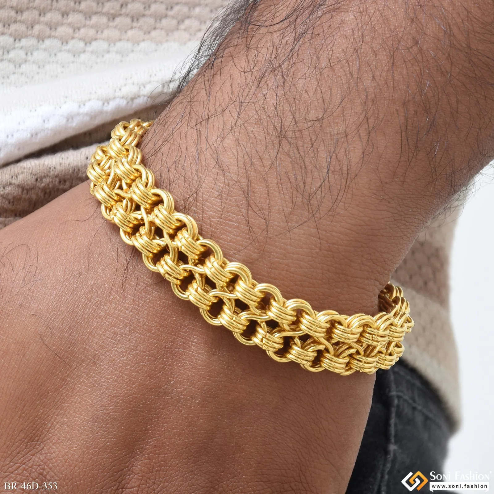1 Gram Gold Plated Ring Into Ring Awesome Design Bracelet for Men - Style D353