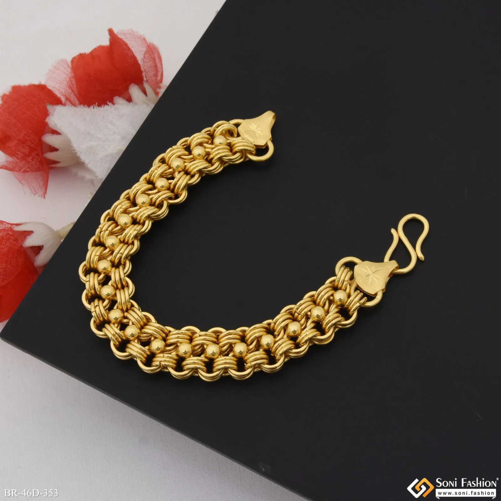 1 Gram Gold Plated Ring Into Ring Awesome Design Bracelet for Men - Style D353