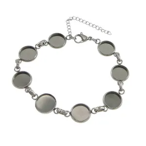 1 Stainless Steel Bracelet with 10mm cameo settings - Cabochon bracelet blank bezel with Extender