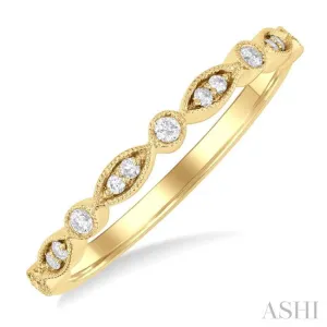 1/10 ctw Marquise and Circular Motif Carved Round Cut Diamond Stackable Wedding Band in 14K Yellow Gold 1/10 ctw Marquise and Circular Motif Carved Round Cut Diamond Stackable Wedding Band in 14K Yellow Gold