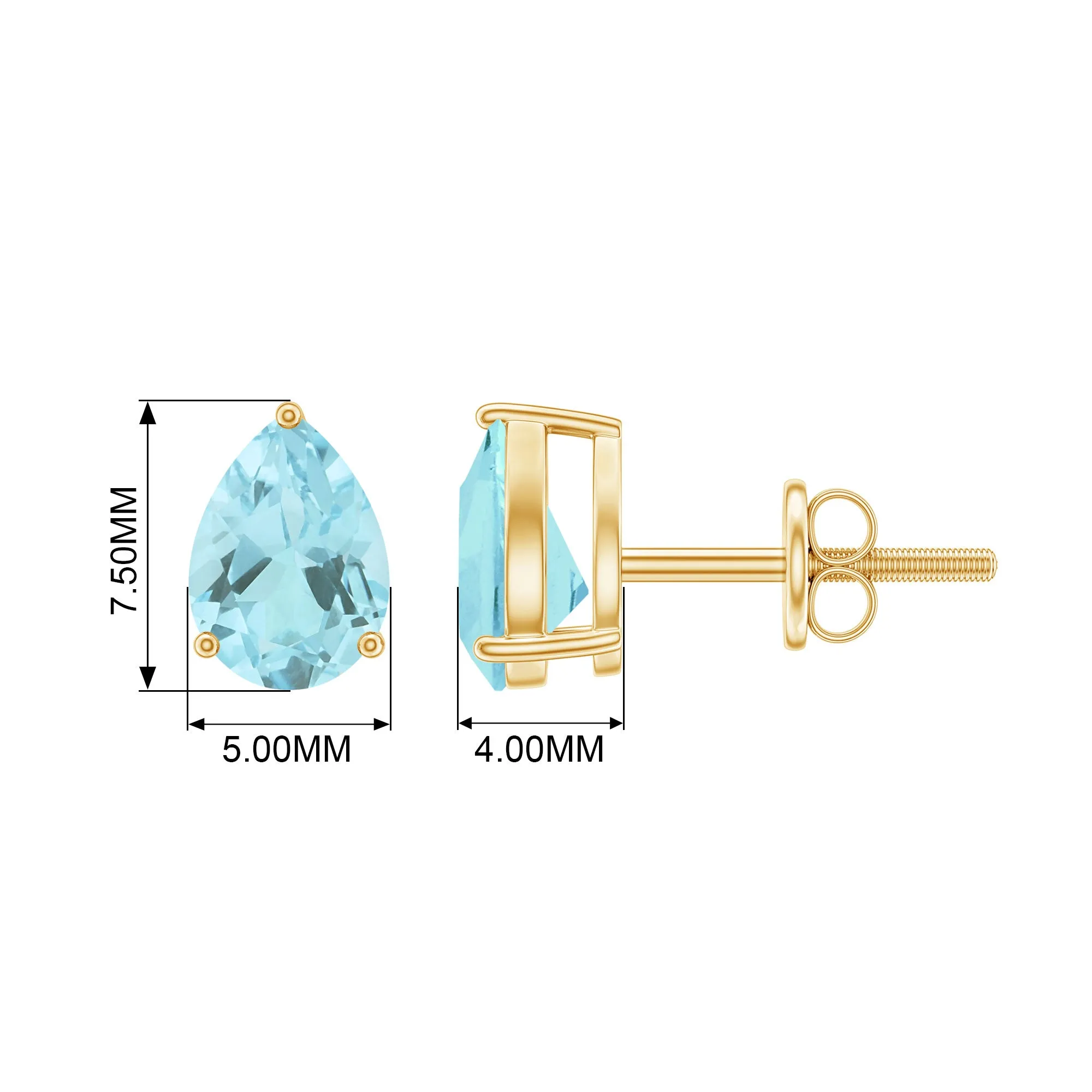 1.25 CT Pear Cut Sky Blue Topaz Solitaire Stud Earrings