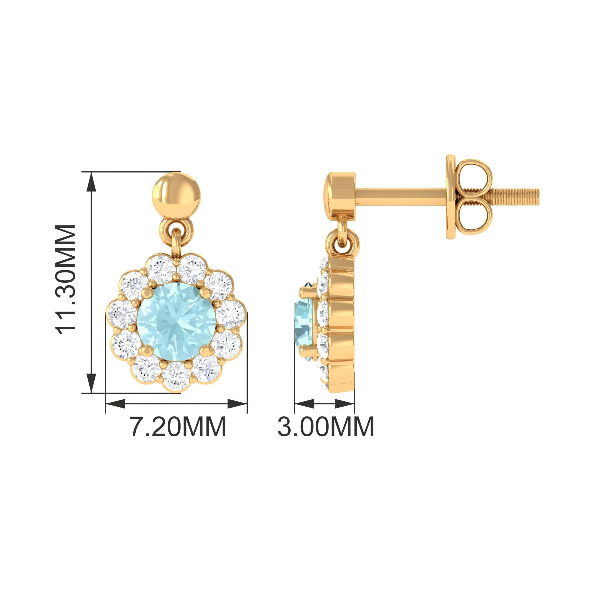1.25 CT Sky Blue Topaz and Diamond Floral Halo Drop Earrings