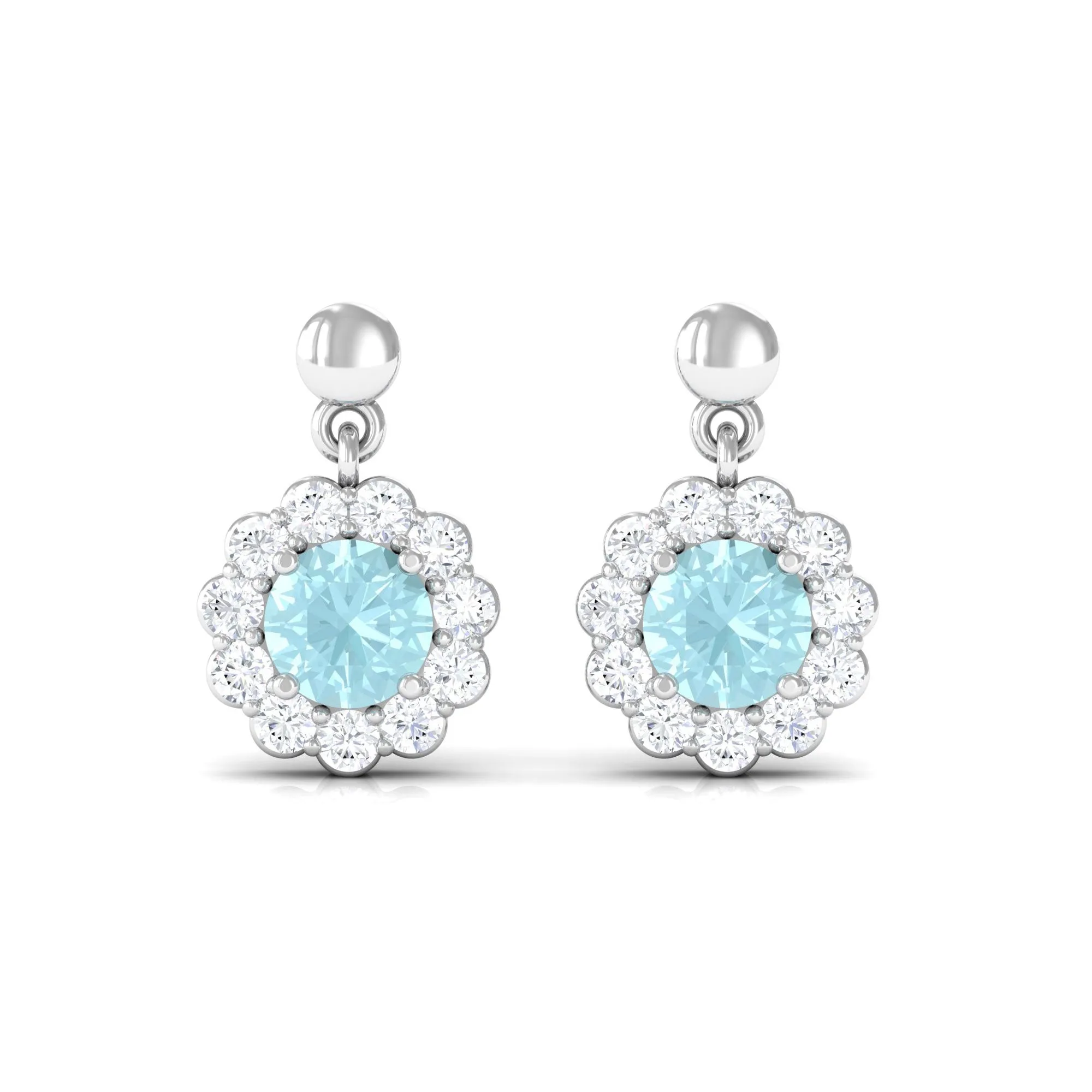1.25 CT Sky Blue Topaz and Diamond Floral Halo Drop Earrings
