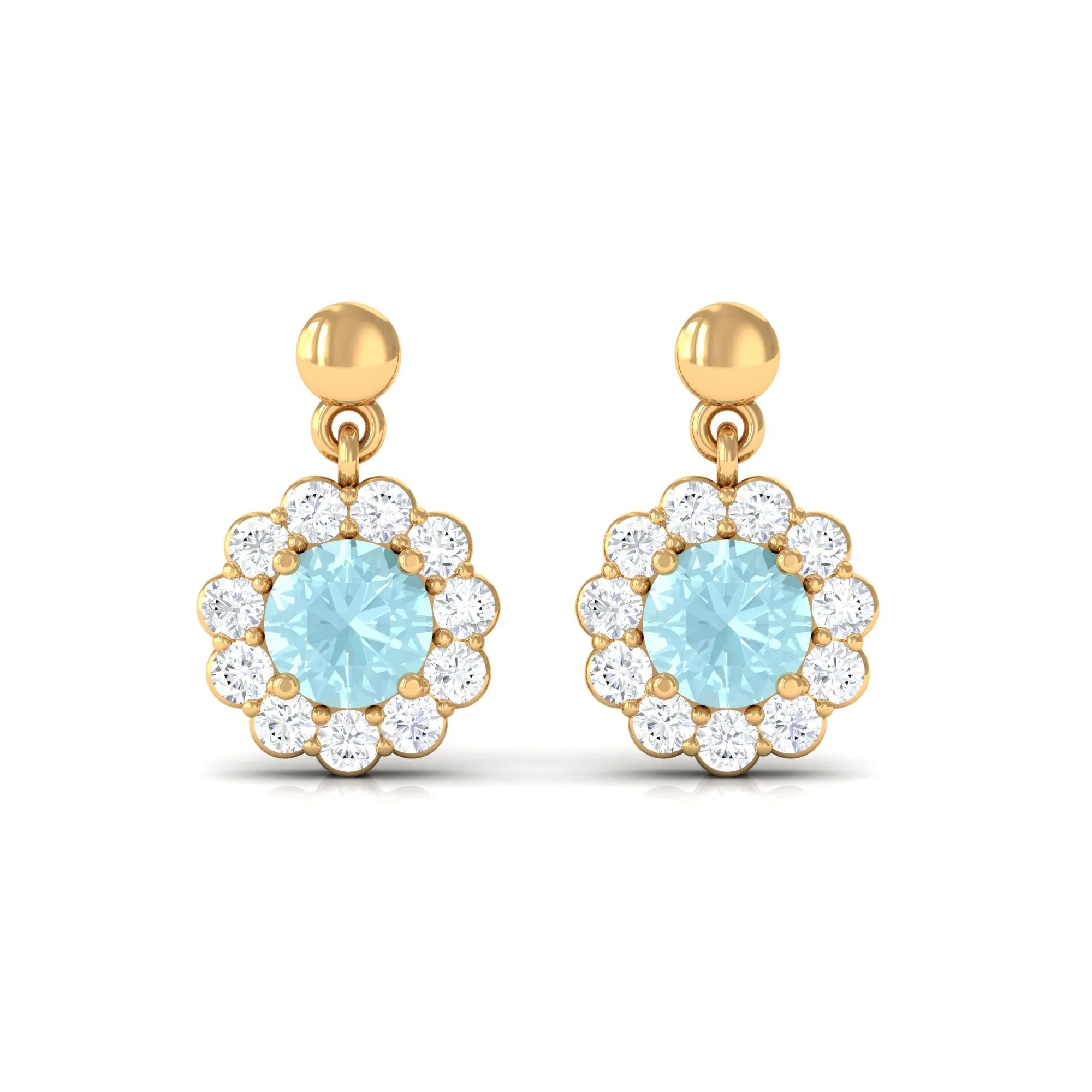 1.25 CT Sky Blue Topaz and Diamond Floral Halo Drop Earrings