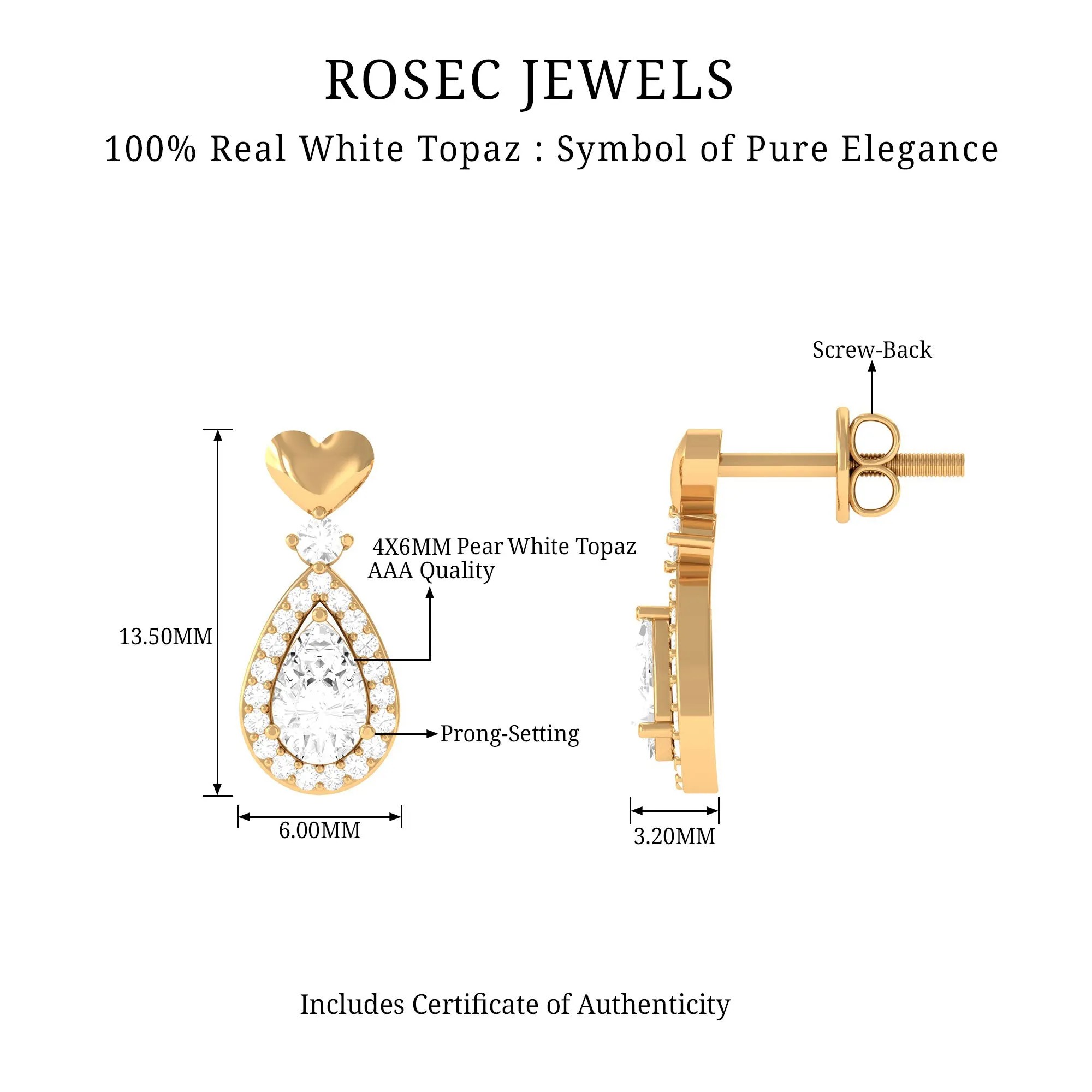 1.25 CT White Topaz Bridal Teardrop Earrings