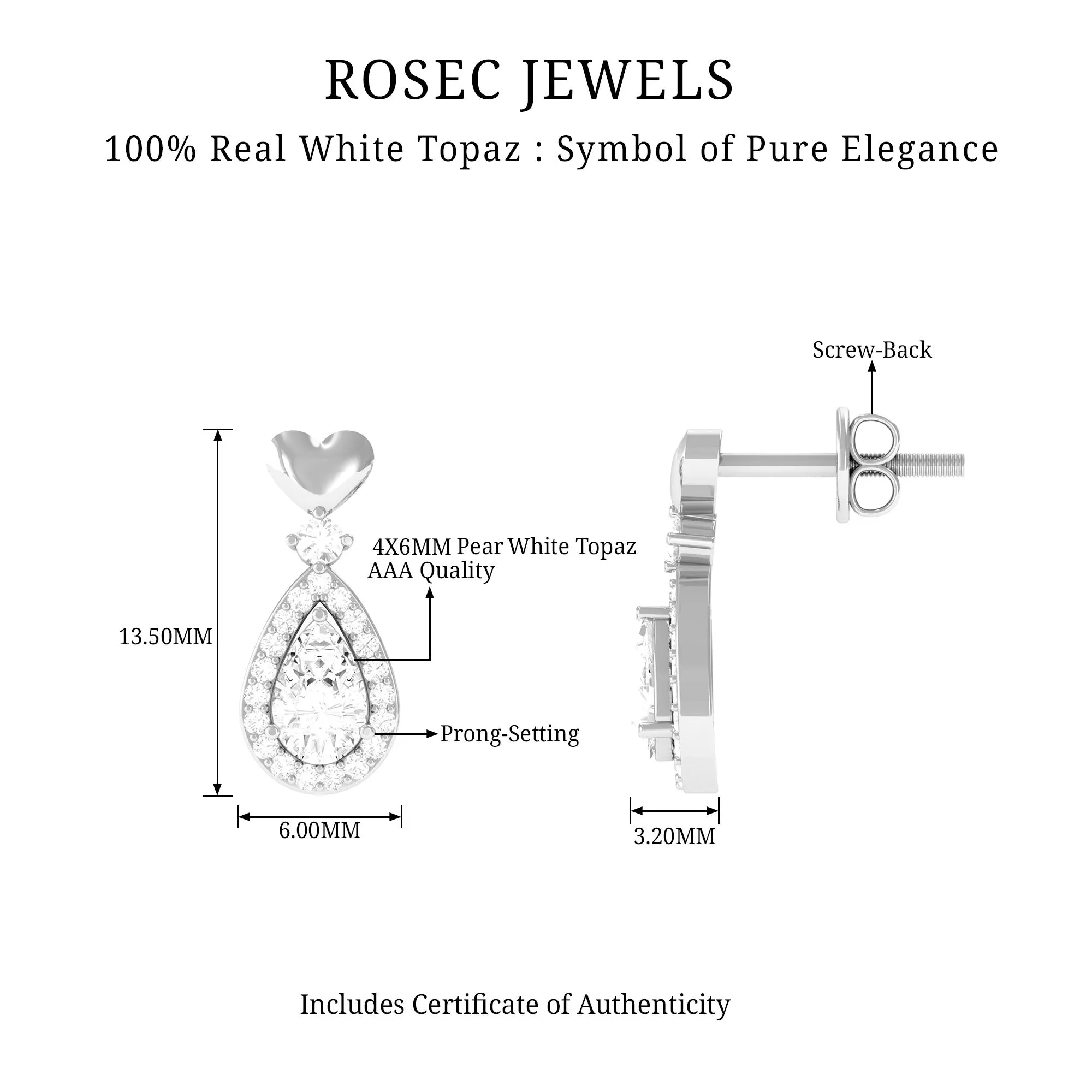 1.25 CT White Topaz Bridal Teardrop Earrings