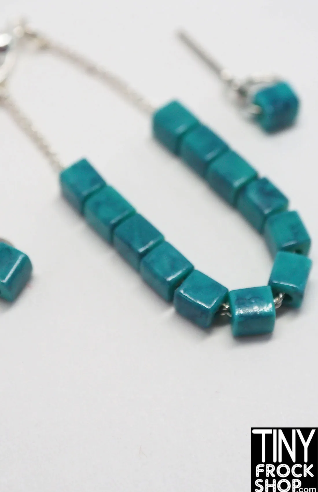 12" Fashion Doll Block Bead Turquoise Necklace and Earring Set by Pam Maness