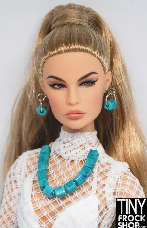 12" Fashion Doll Block Bead Turquoise Necklace and Earring Set by Pam Maness
