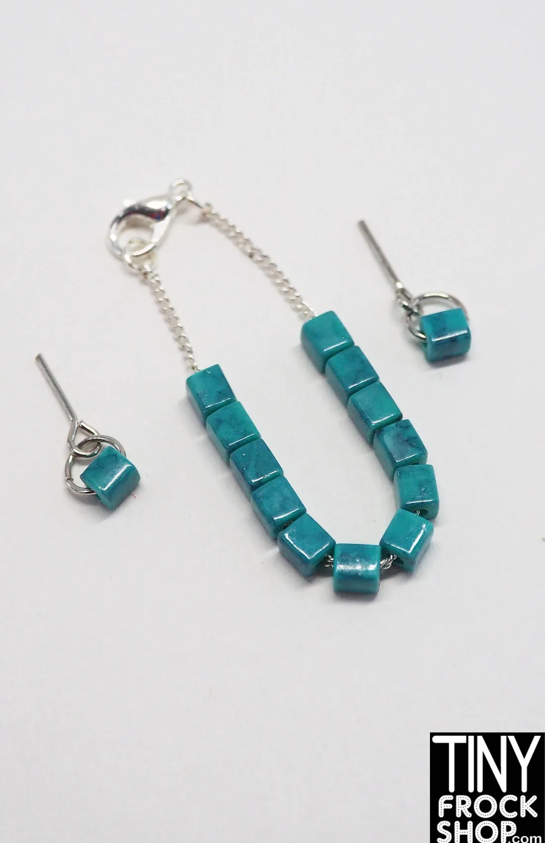 12" Fashion Doll Block Bead Turquoise Necklace and Earring Set by Pam Maness