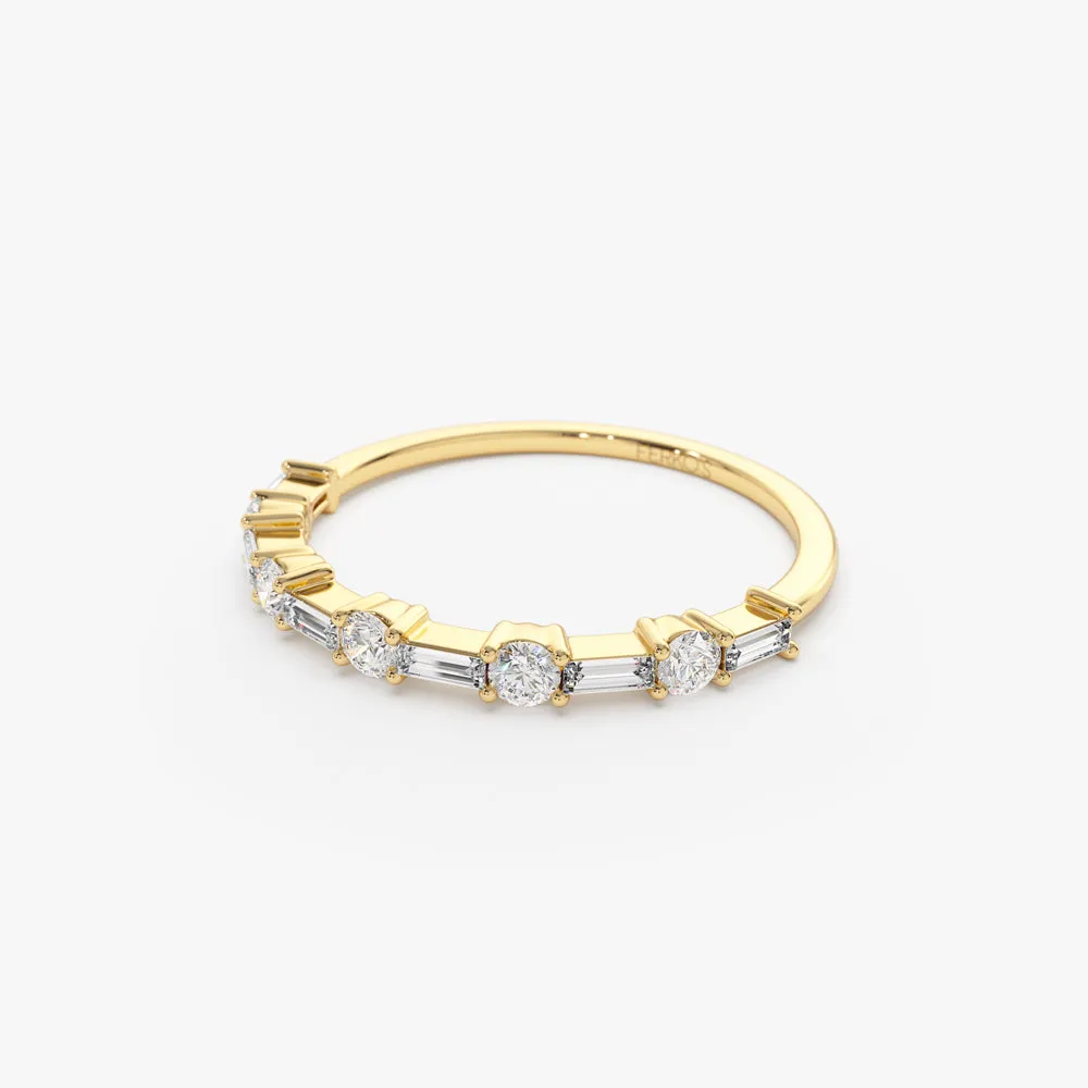 14k Baguette and Round Diamond Alternating Ring