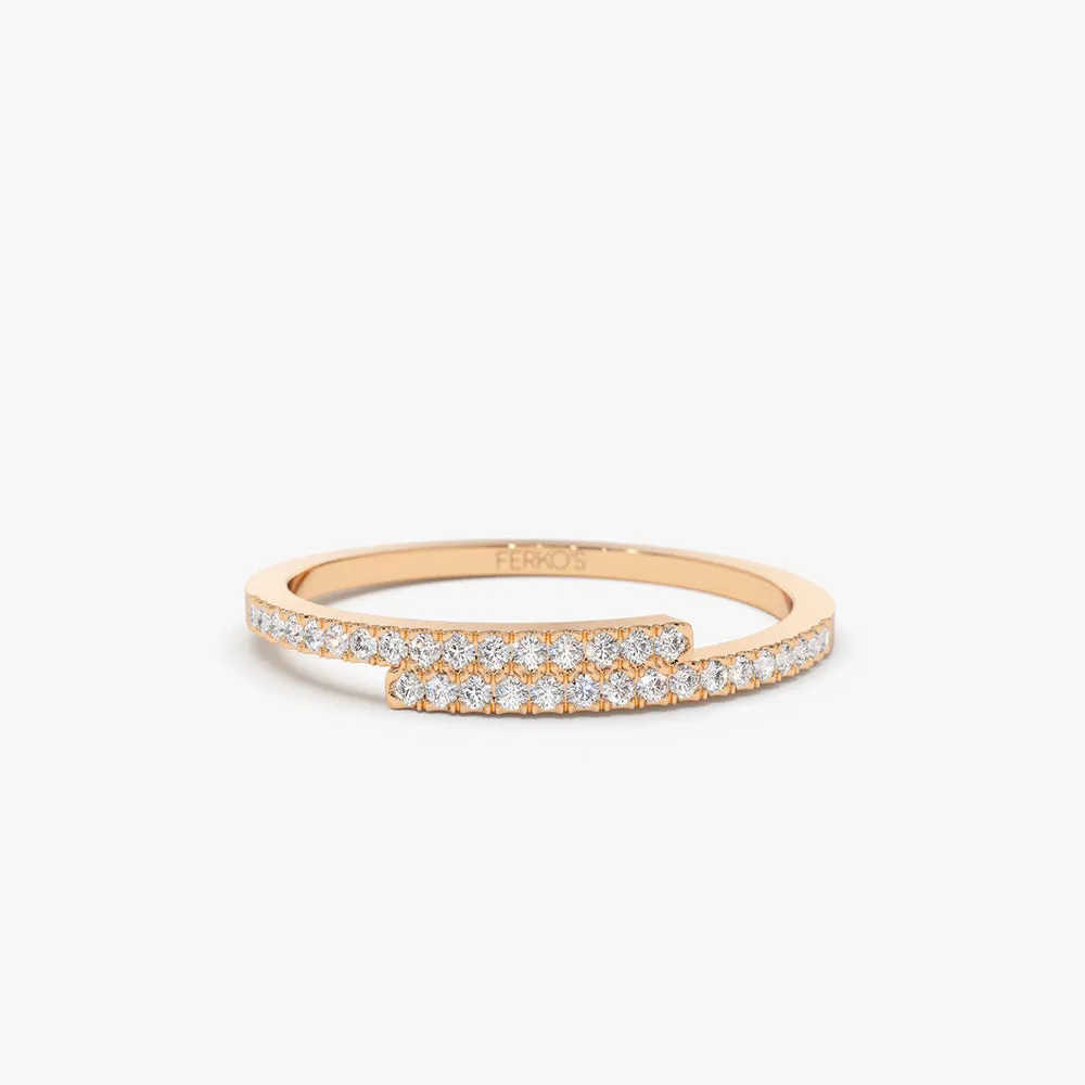 14k Cross Over Diamond Stackable Ring