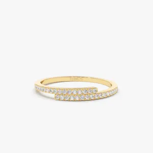 14k Cross Over Diamond Stackable Ring