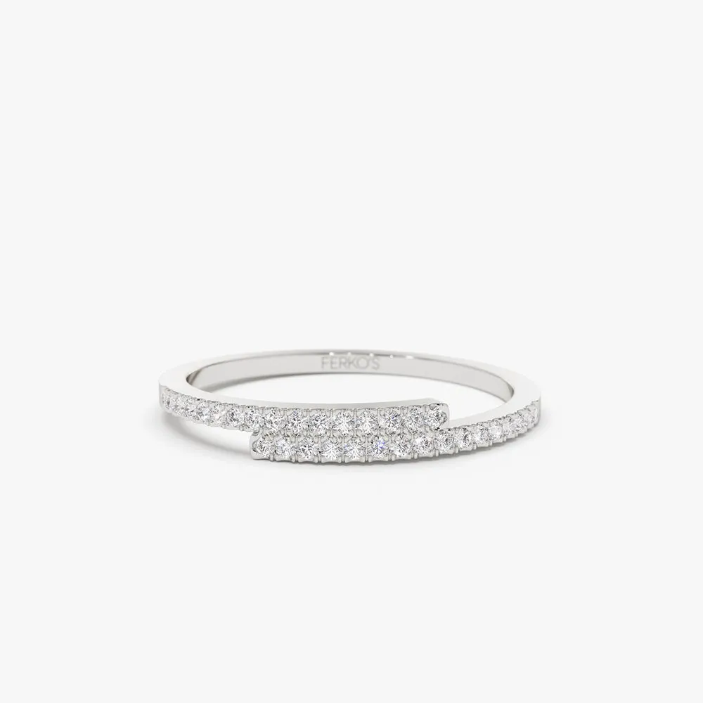 14k Cross Over Diamond Stackable Ring