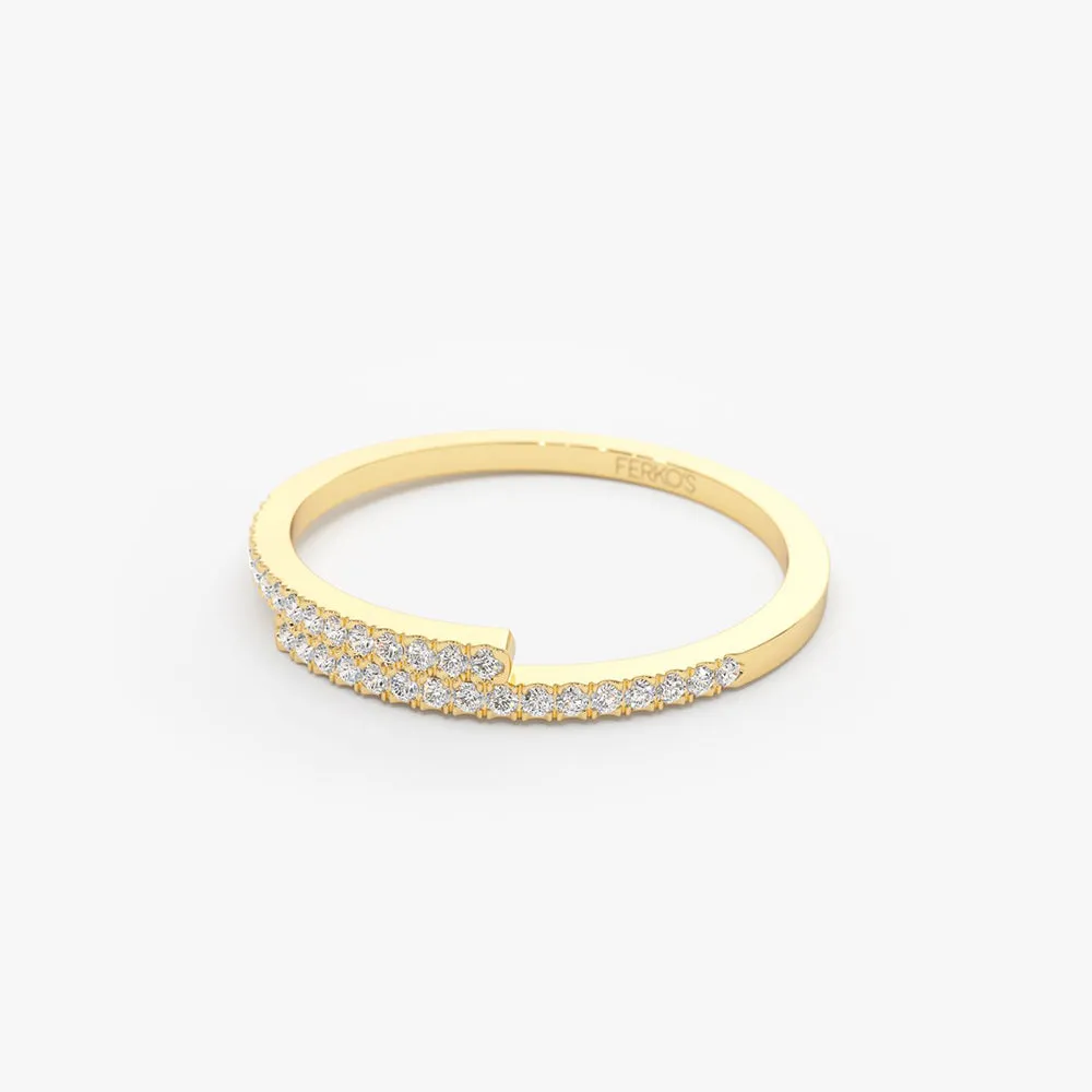 14k Cross Over Diamond Stackable Ring