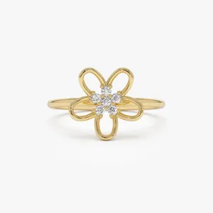 14k Diamond Flower Ring