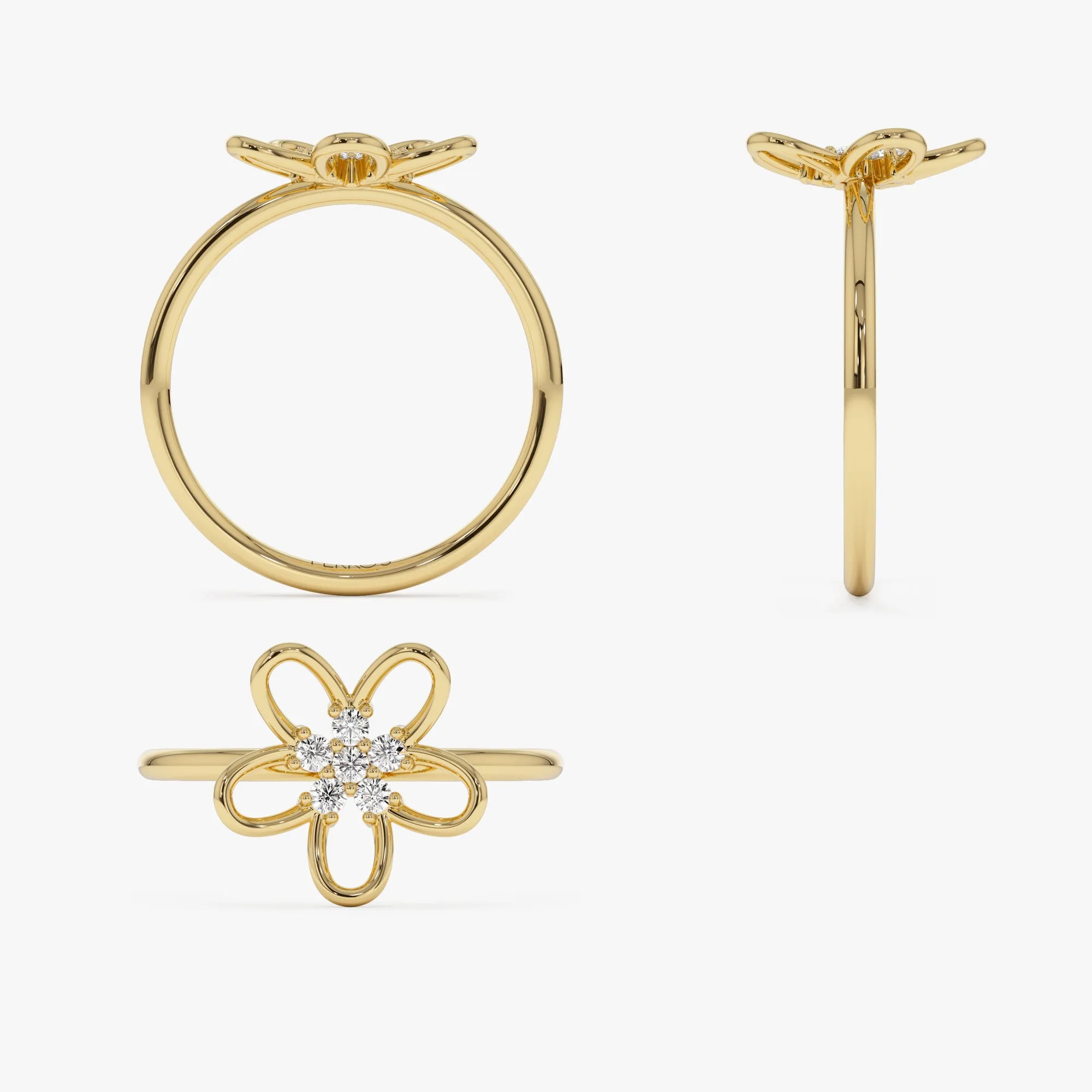14k Diamond Flower Ring