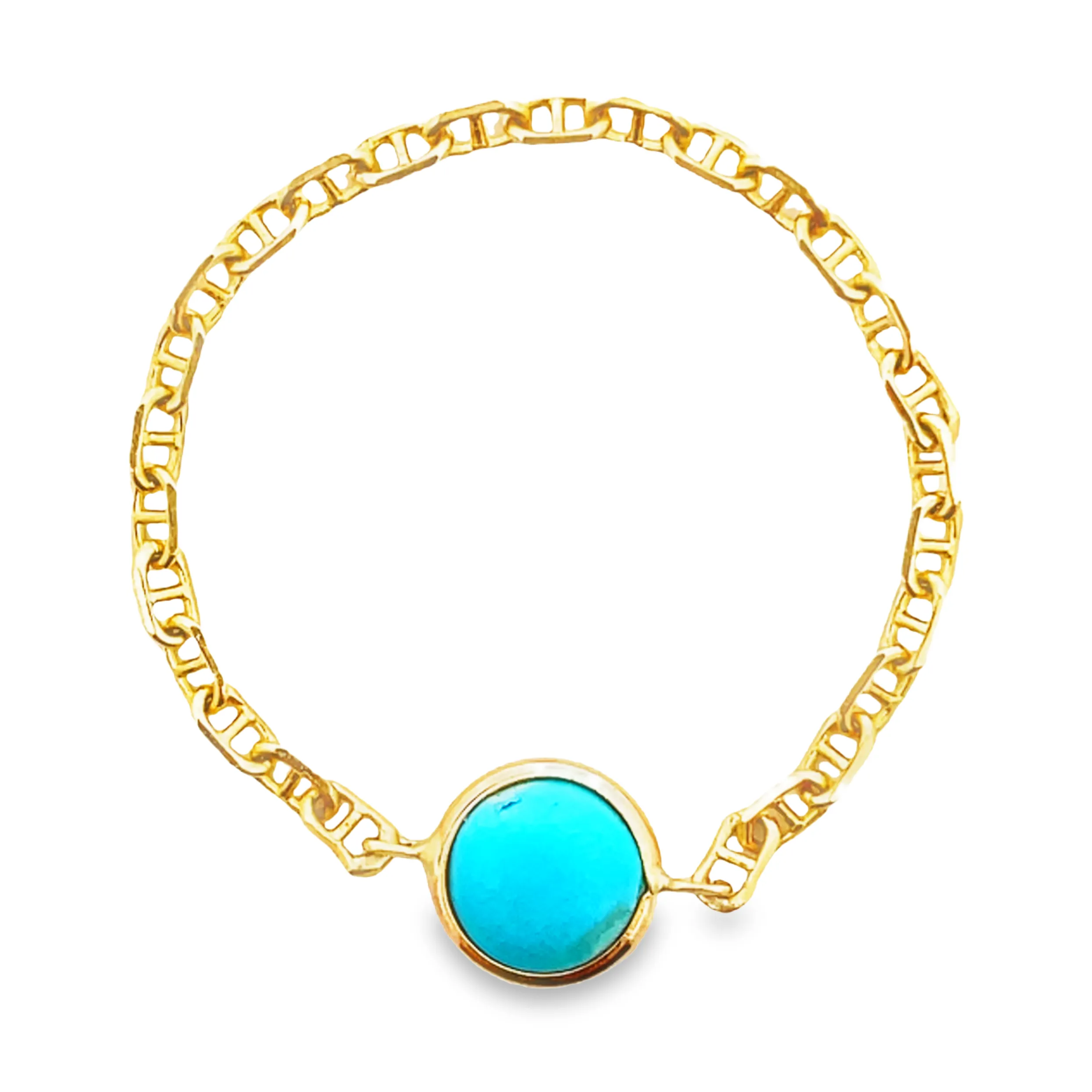 14K Gold Turquoise Chain Ring