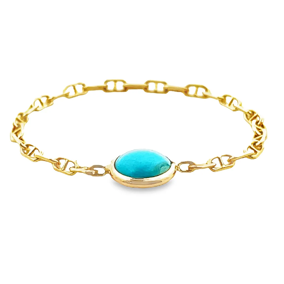 14K Gold Turquoise Chain Ring