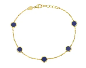 14k Yellow Gold Round Bezel Lapis Station Bracelet (I7960)