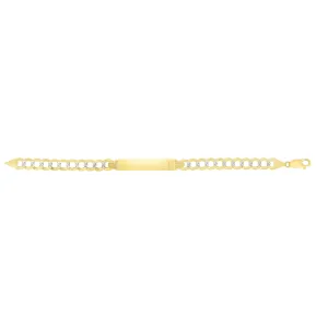 14kt Gold 8.5 inches Yellow White Finish 6.7x45.7mm(CE),7.07mm(Ch) Pave Curb ID Bracelet with Lobster Clasp