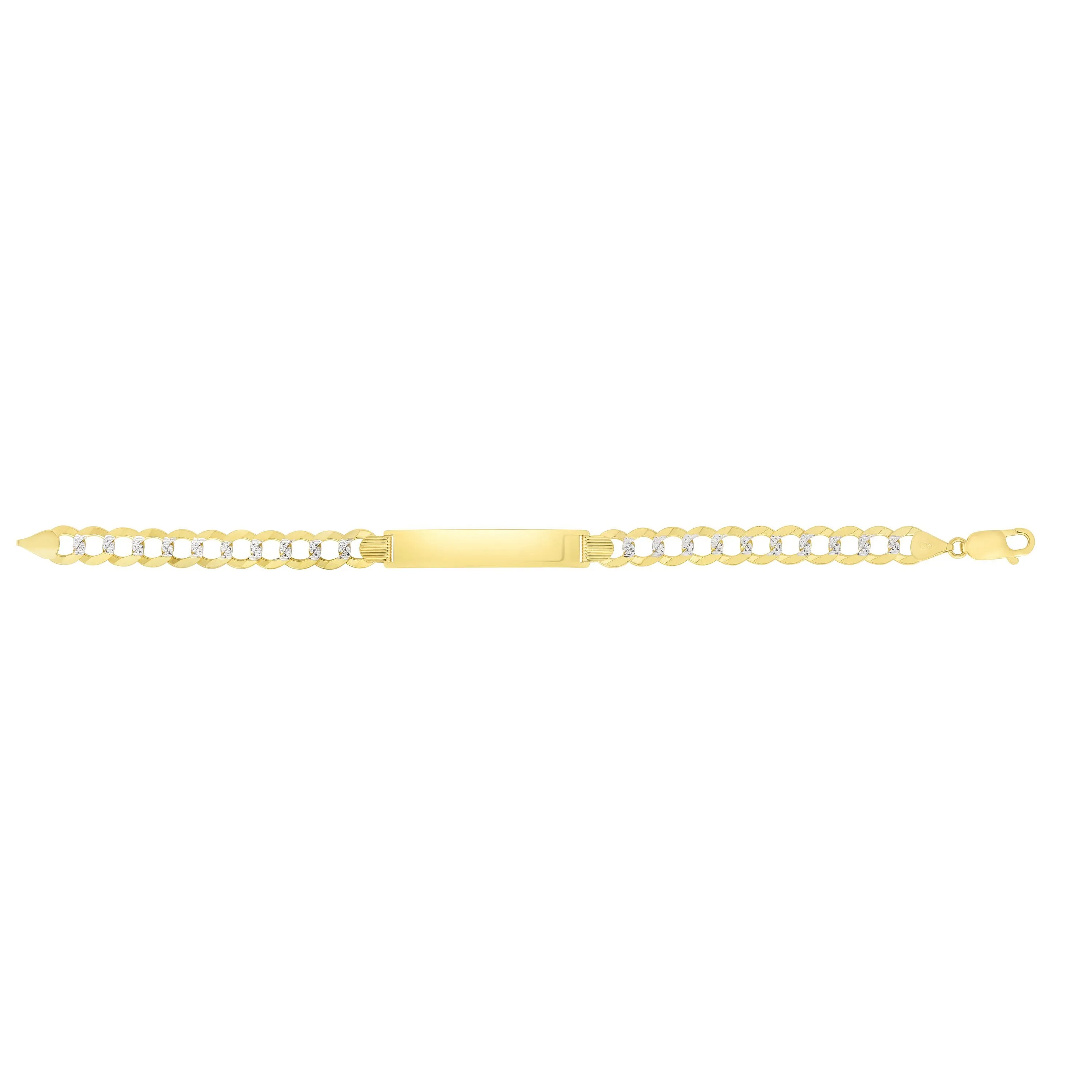 14kt Gold 8.5 inches Yellow White Finish 6.7x45.7mm(CE),7.07mm(Ch) Pave Curb ID Bracelet with Lobster Clasp