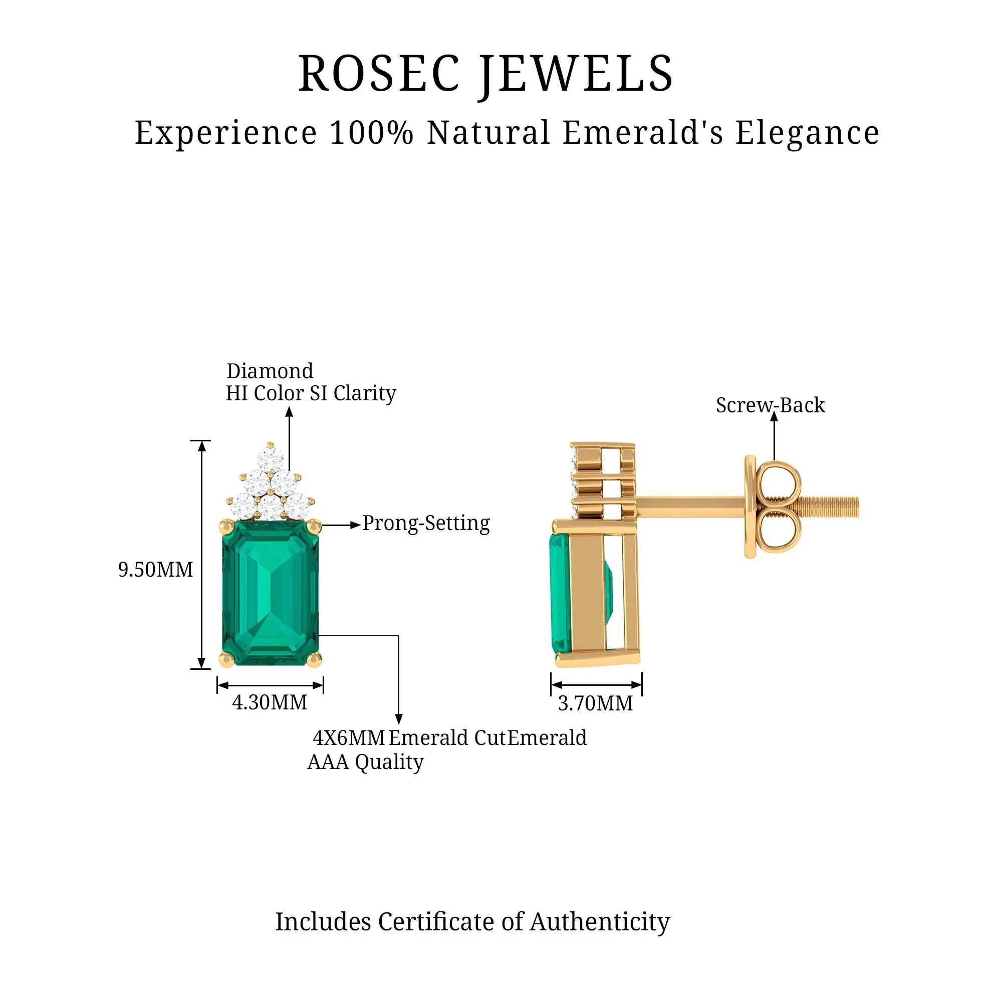 1.50 CT Octagon Cut Emerald Stud Earrings with Diamond Accent