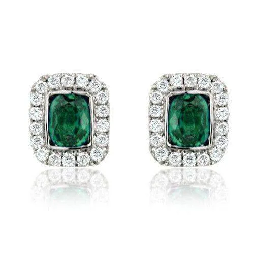 18ct White Gold Emerald and Diamond Earrings - MM8F41W-18DE