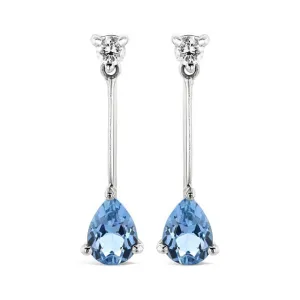 18ct White Gold Pear Cut Aquamarine & Diamond Long Drop Earrings