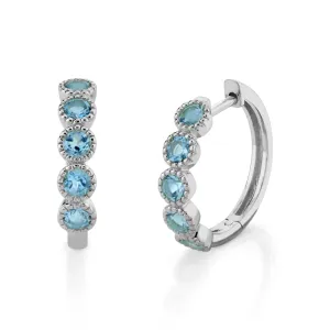 18K Gold Blue Topaz Bubble Huggie Earrings
