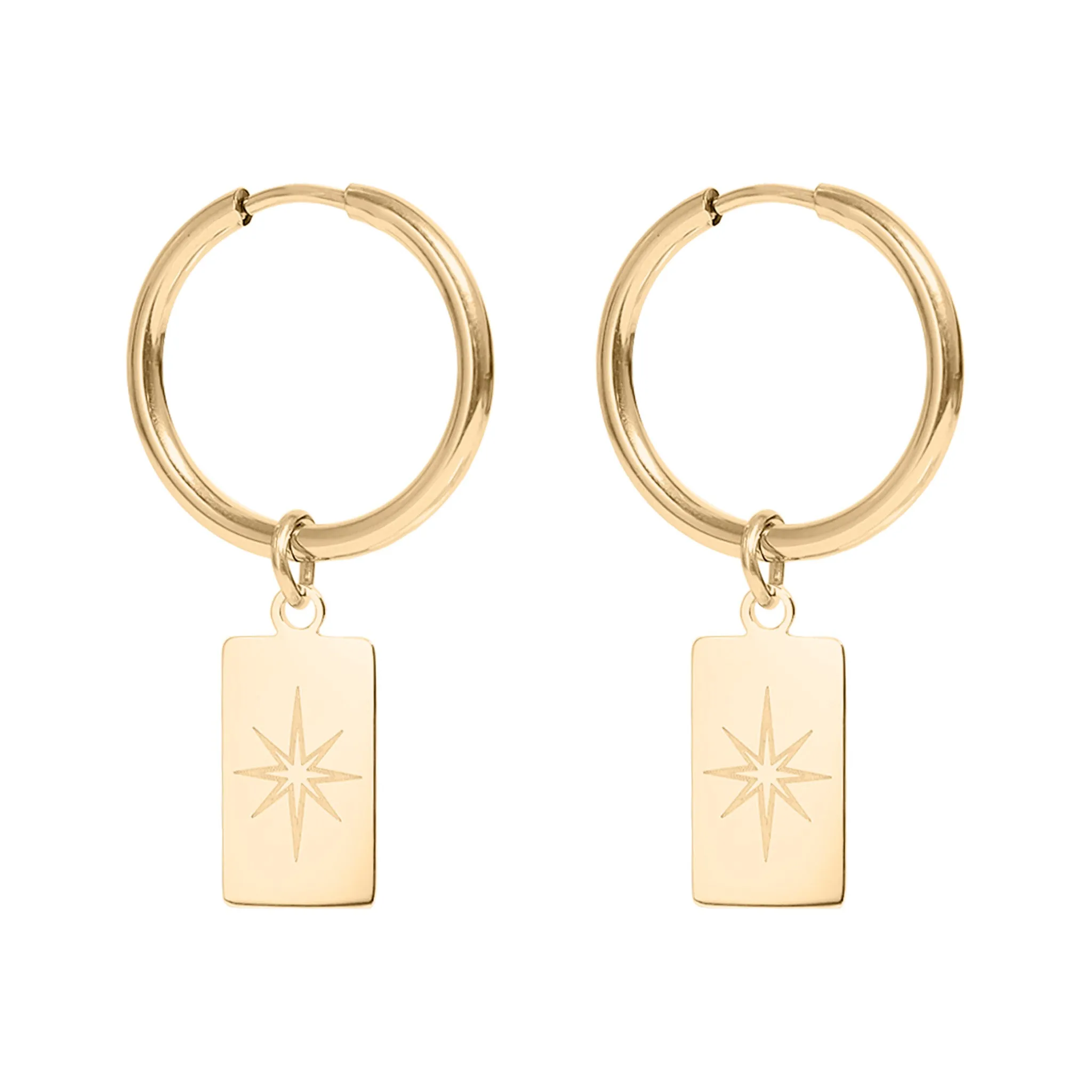 18K Gold PVD Stainless Steel Star Pendant Huggie Hoop Earrings / ERJ0029
