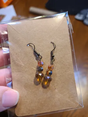 3-Tier Earrings with Amber and Gray Beads