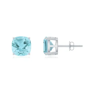 4.25 CT Cushion Cut Sky Blue Topaz Solitaire Stud Earrings in Prong Setting