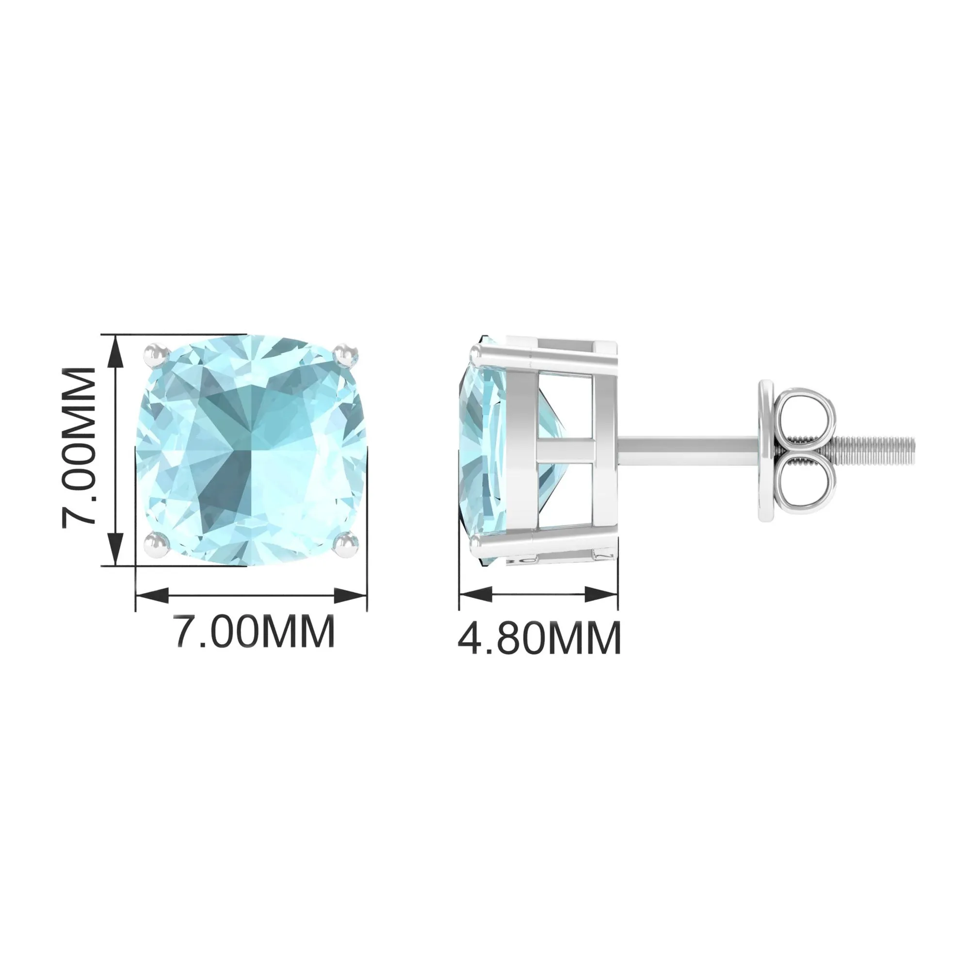 4.25 CT Cushion Cut Sky Blue Topaz Solitaire Stud Earrings in Prong Setting
