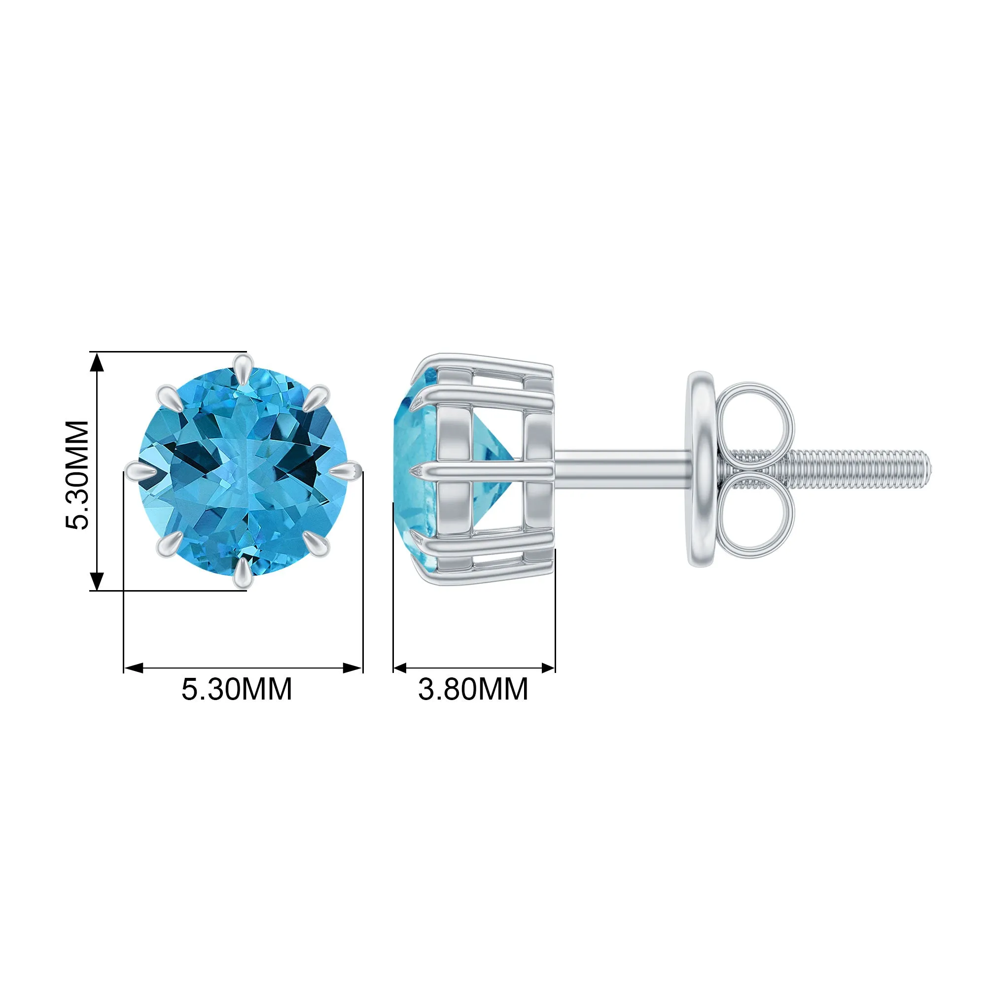 4.5 MM Natural Swiss Blue Topaz Solitaire Stud Earrings in 8 Claw Prong Setting