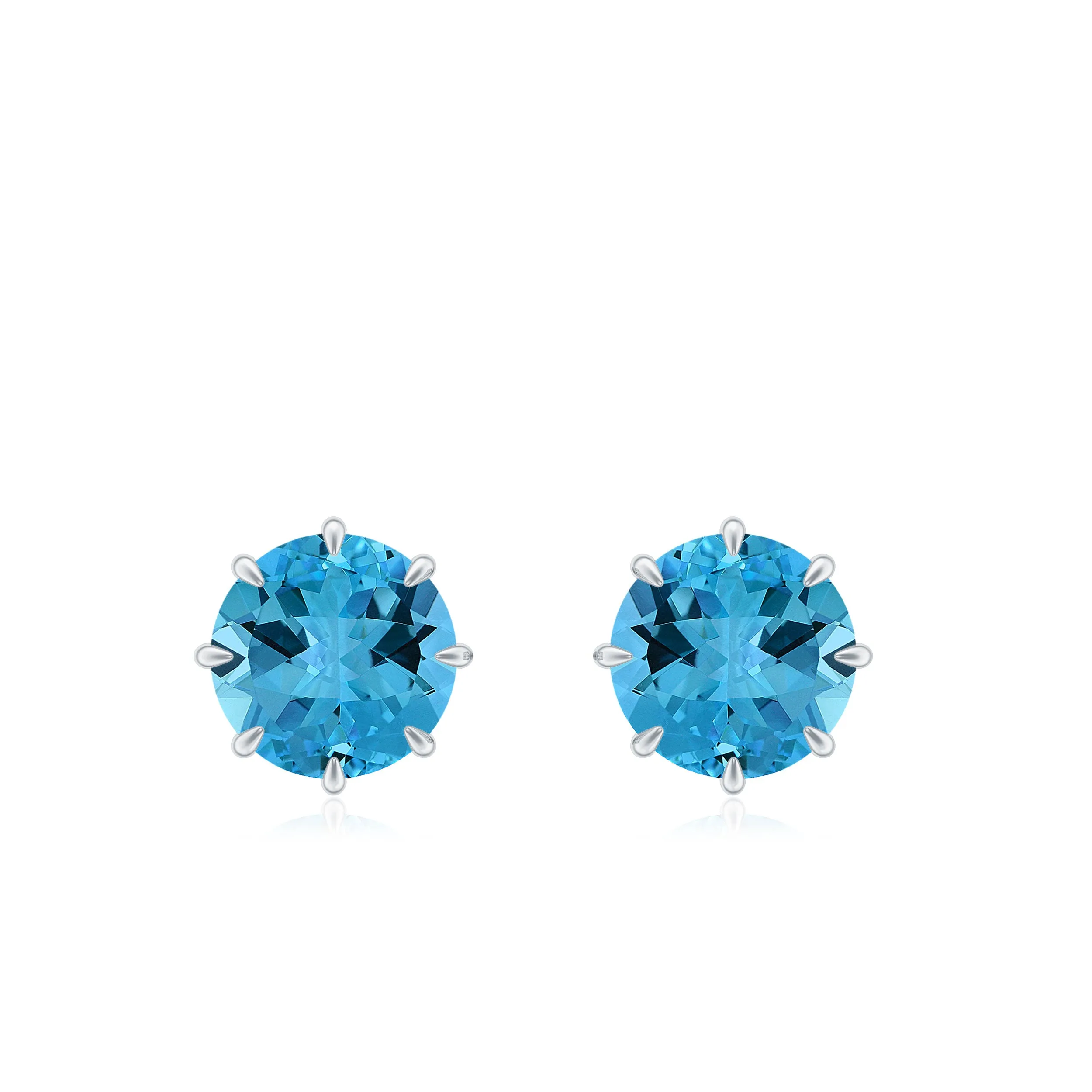 4.5 MM Natural Swiss Blue Topaz Solitaire Stud Earrings in 8 Claw Prong Setting