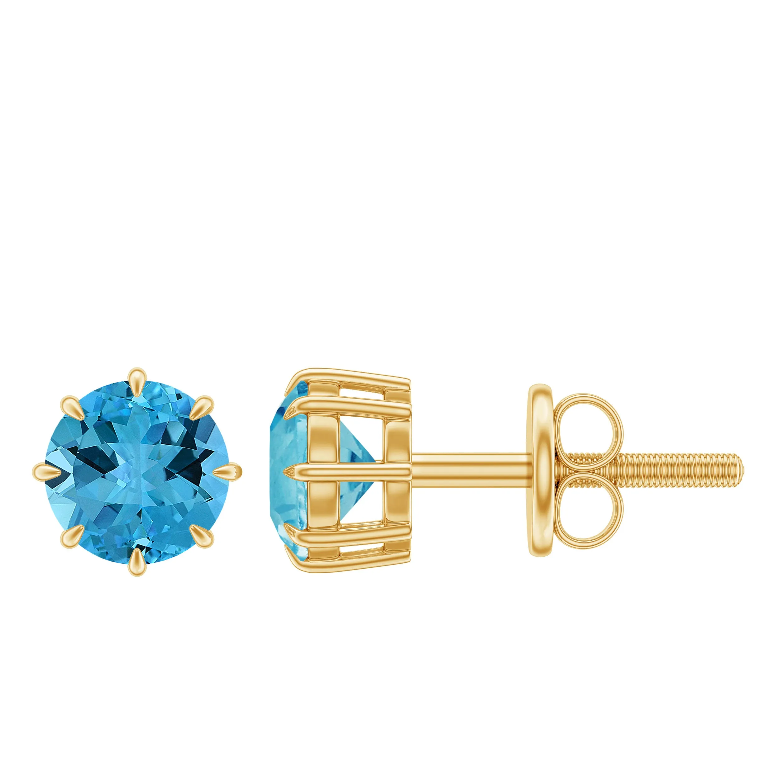 4.5 MM Natural Swiss Blue Topaz Solitaire Stud Earrings in 8 Claw Prong Setting