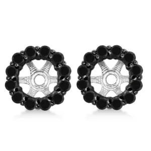 5/8ct Treated Black Diamond Halo Earring Jackets Solid 14K White Gold (up to 6mm)