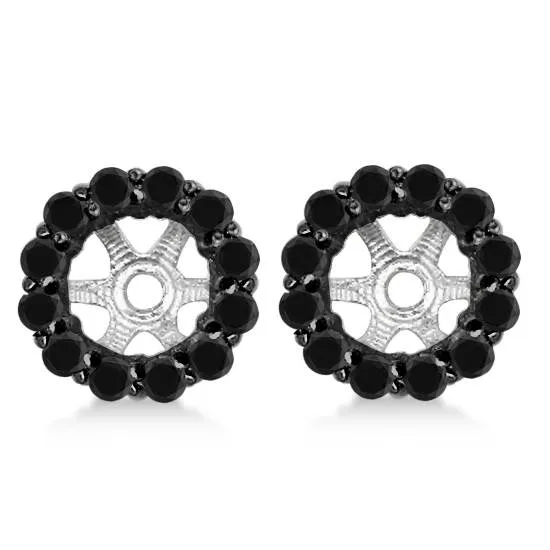 5/8ct Treated Black Diamond Halo Earring Jackets Solid 14K White Gold (up to 6mm)