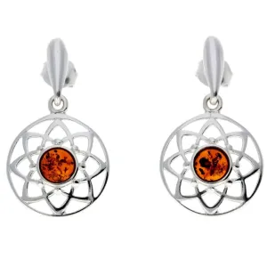 925 Sterling Silver & Baltic Amber Celtic Drop Earrings - GL145