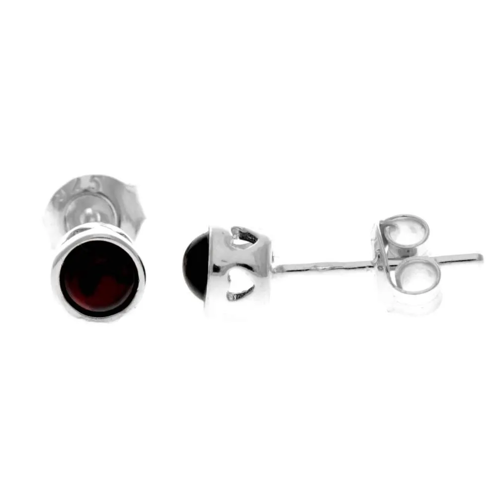 925 Sterling Silver & Baltic Amber Modern Heart Studs Earrings - GL169