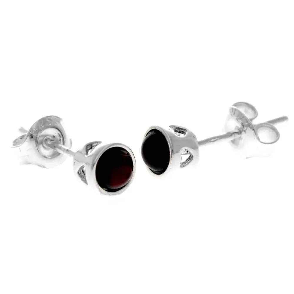 925 Sterling Silver & Baltic Amber Modern Heart Studs Earrings - GL169