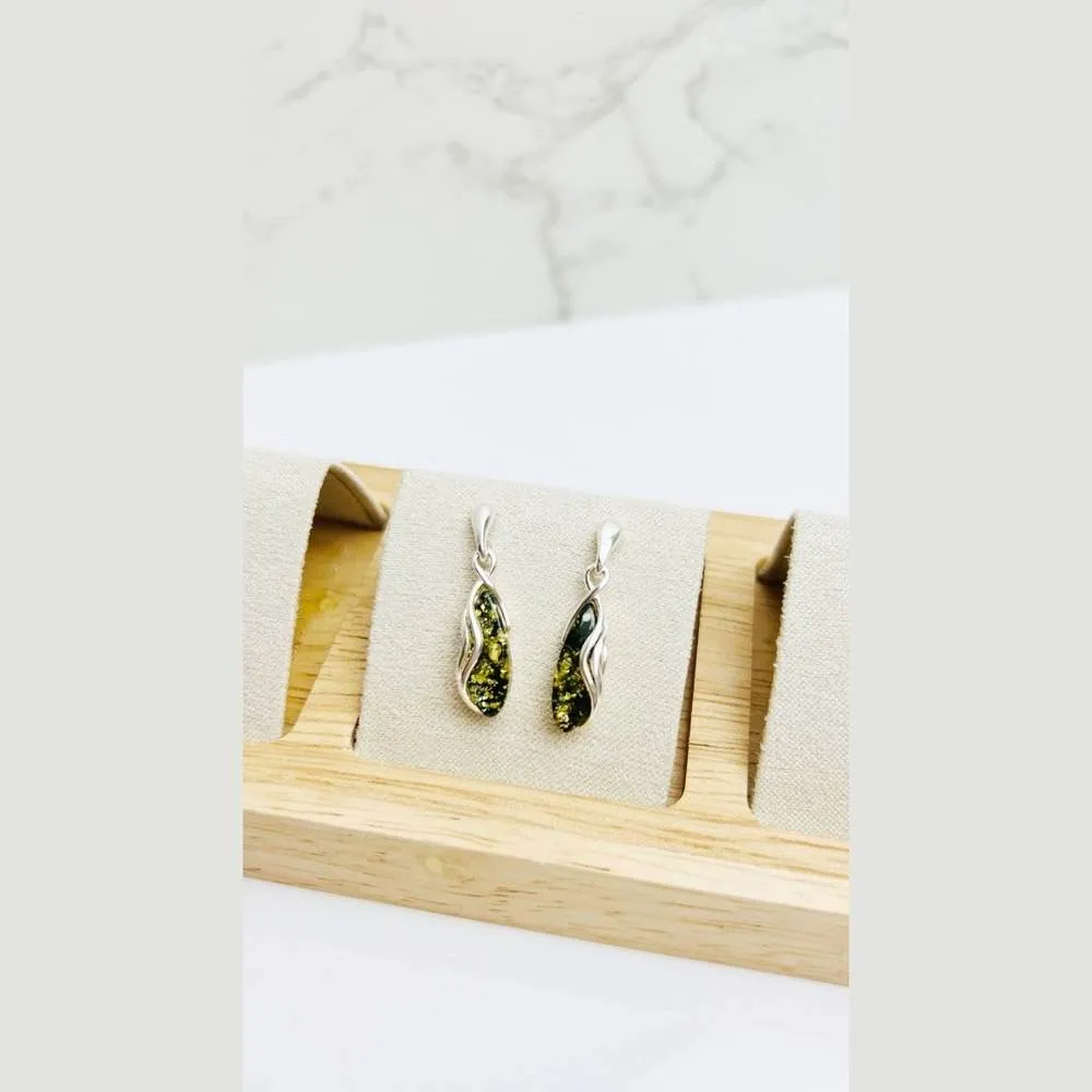 925 Sterling Silver & Genuine Baltic Amber Modern Studs Dangling Earrings - GL1020