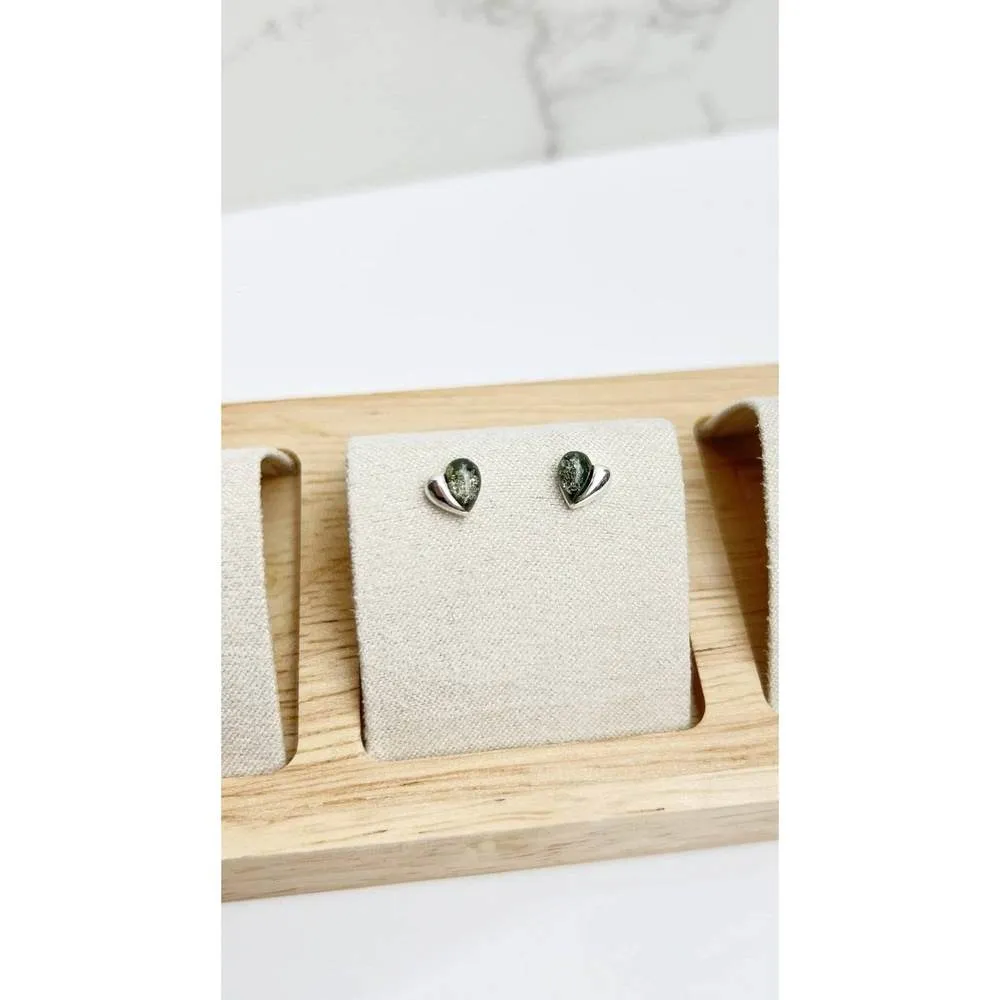 925 Sterling Silver & Genuine Baltic Amber Small Hearts Studs Earrings - GL011