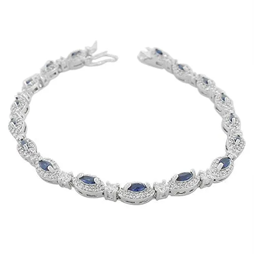 925 Sterling Silver Marquise White Cognac Chocolate Brown CZ Classic Tennis Bracelet