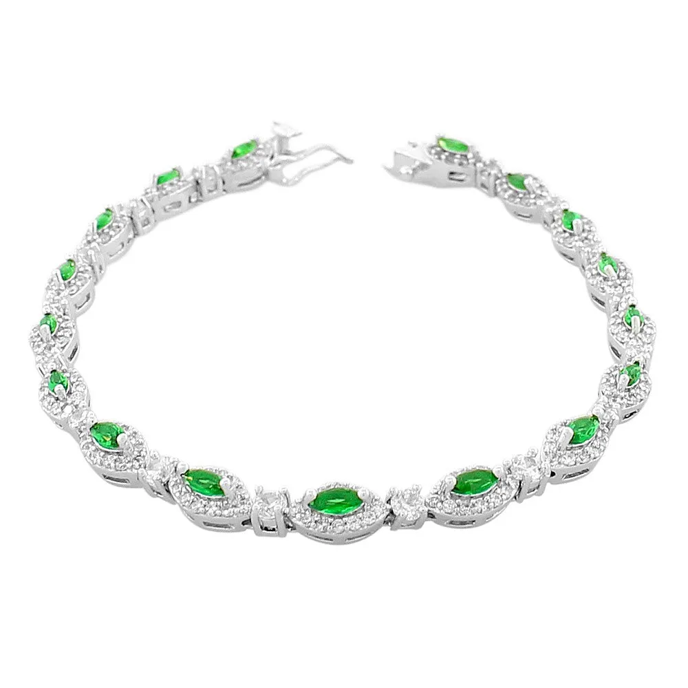 925 Sterling Silver Marquise White Multicolor CZ Classic Tennis Bracelet