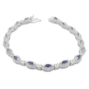 925 Sterling Silver Marquise White Multicolor CZ Classic Tennis Bracelet