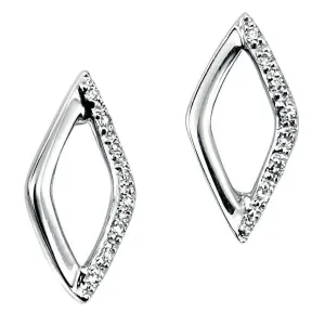 9ct White Gold Round Brilliant Cut Diamond Set Marquise Shaped Stud Earrings