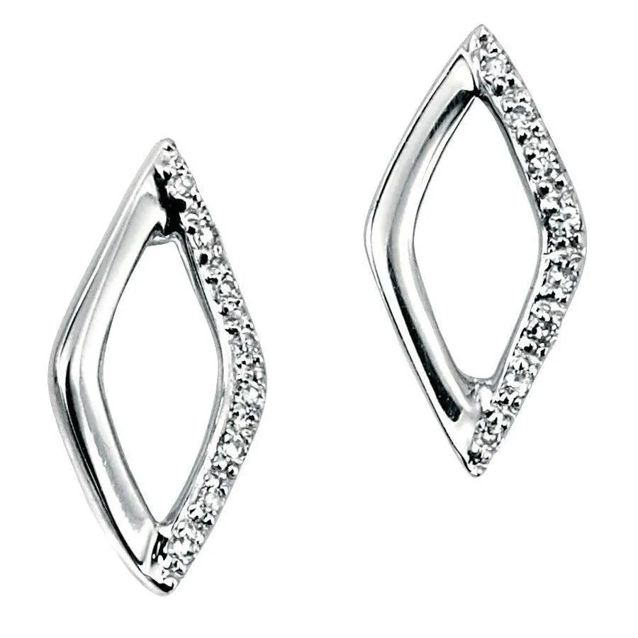 9ct White Gold Round Brilliant Cut Diamond Set Marquise Shaped Stud Earrings