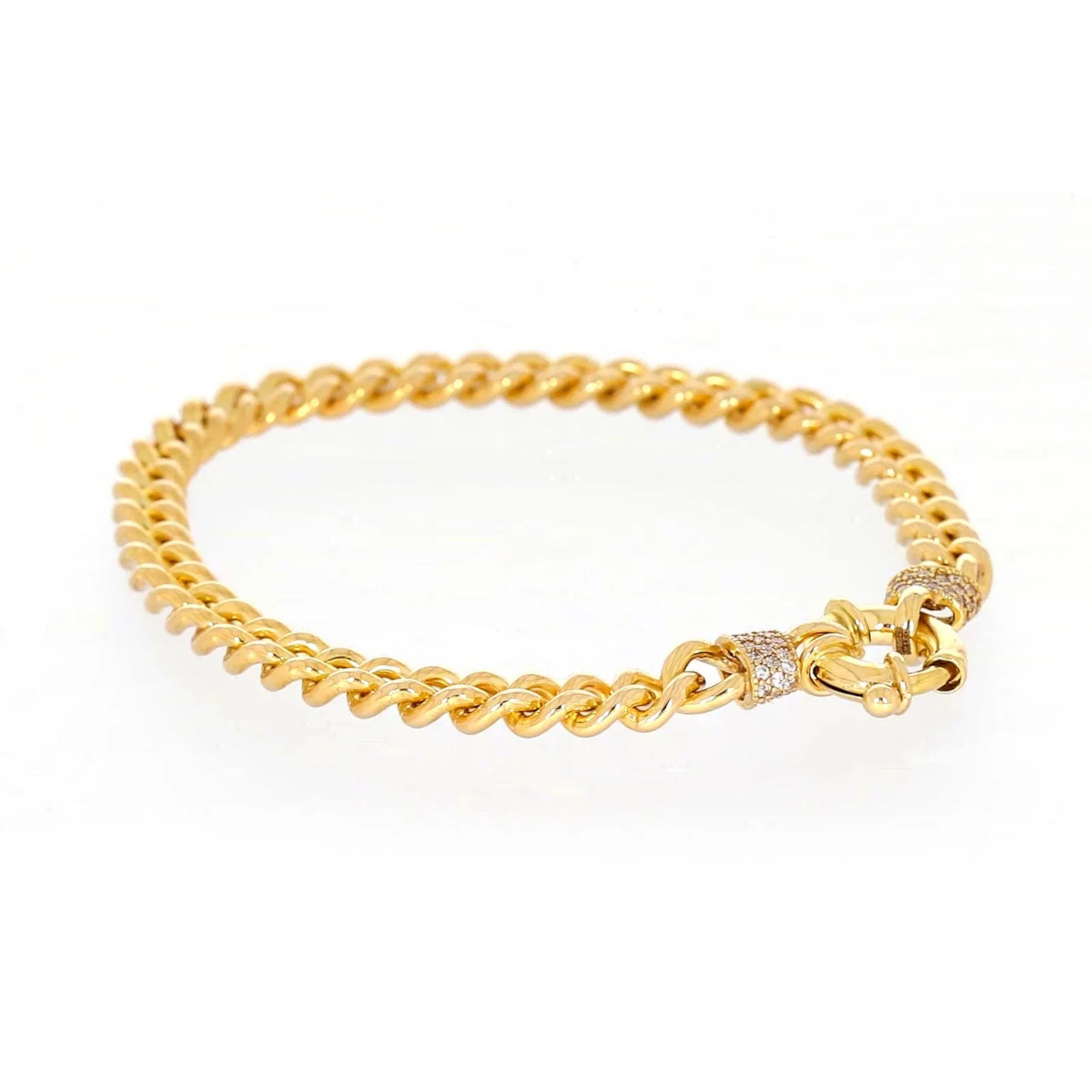9ct Yellow Gold Silver Filled 19cm Curb Bracelet with Cubic Zirconia & Bolt Ring